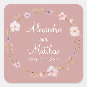 Sticker Carré Couronne Mariage florale