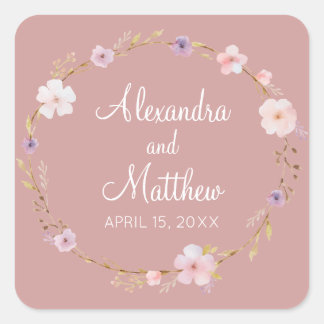 Sticker Carré Couronne Mariage florale