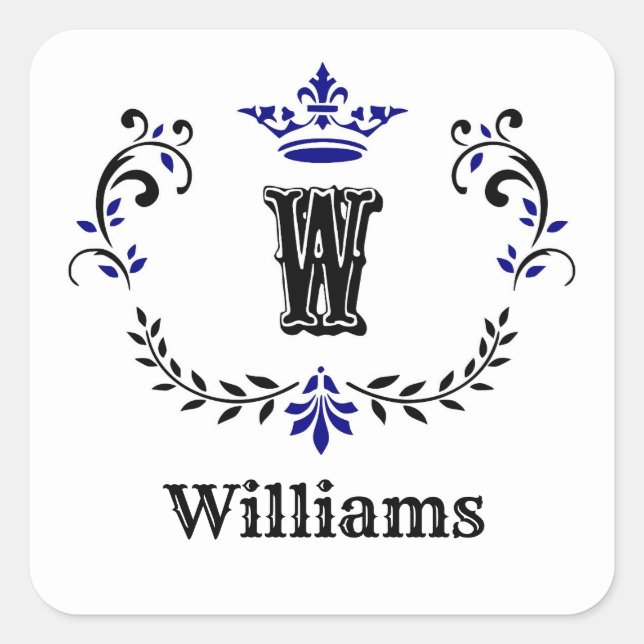 Sticker Carré Couronne Monogramme 'W' en guirlande (Devant)