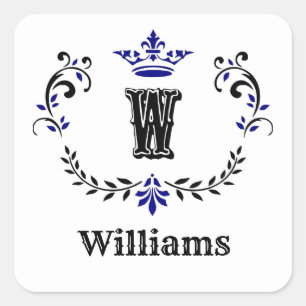 Sticker Carré Couronne Monogramme 'W' en guirlande