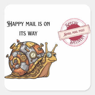 Sticker Carré Courrier heureux de l'escargot Steampunk