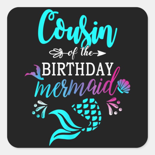 Sticker Carré Cousin De La Sirène D'Anniversaire (Devant)