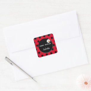 Sticker Carré Coute Polka point Ladybug Daisy Flower fête d'anni