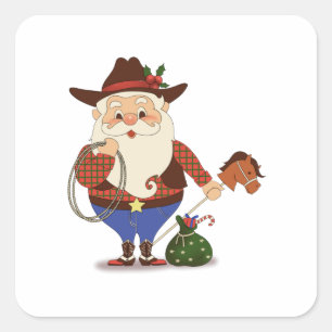Sticker Carré Cow-boy Santa Claus