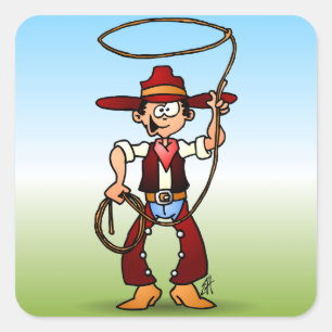 Sticker Carré Cowboy avec lasso