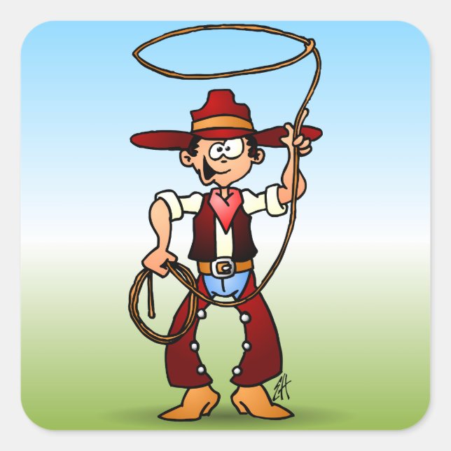 Sticker Carré Cowboy avec lasso (Devant)