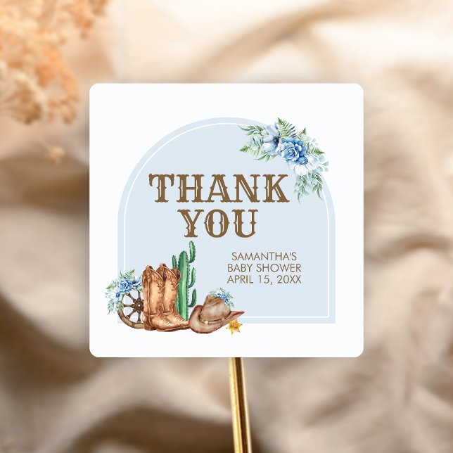 Sticker Carré Cowboy Baby Shower (A Little Cowboy Baby Shower Sticker)