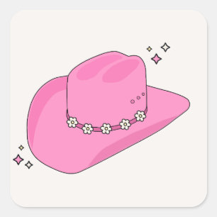 Sticker Carré Cowboy Casquette Preppy rose