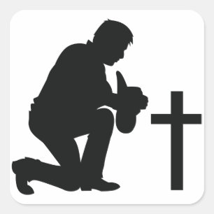 Sticker Carré Cowboy Kneeling at Cross