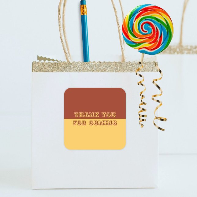 Sticker Carré Cowboy neutre à thème occidental (Let your guests know how thankful you are for celebrating with you. Two toned thank you stickers)