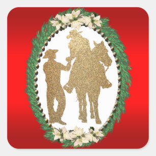 Sticker Carré Cowboy Occidental Cowgirl Cheval