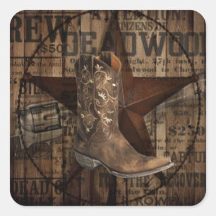 Sticker Carré Cowboy solitaire primitif de pays occidental