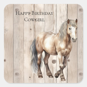 Sticker Carré Cowgirl Occidental Cheval Bois Faux