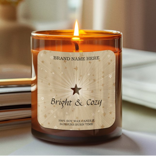 Sticker Carré Cozy Candle Label – Bright & Warm Design (Créateur téléchargé)
