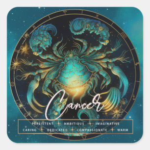 Sticker Carré Crabe bleu céleste Cancer Imaginaire Zodiaque éthé