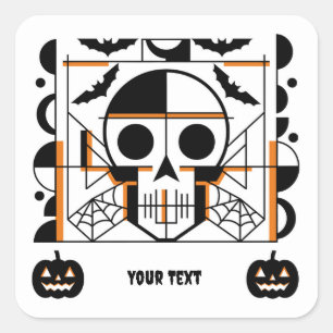 Sticker Carré Crâne à l'Halloween, chauves-souris, toiles d'arai