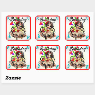 Sticker Carré Crâne à sucre cuite Anniversaire
