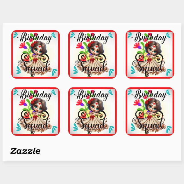 Sticker Carré Crâne à sucre cuite Anniversaire (Feuille)