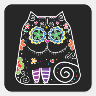 Sticker Carré Crâne à sucre de chat noir