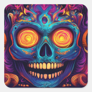 Sticker Carré Crâne à sucre psychédélique - Jour des morts