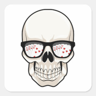 Sticker Carré Crâne au Poker avec lunettes de soleil