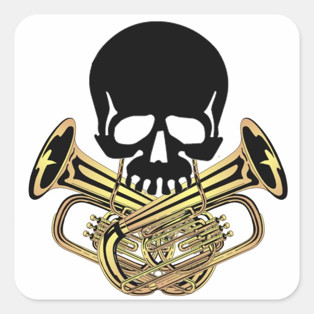 Sticker Carré Crâne avec os croisés Tuba (Devant)