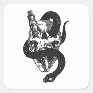 Sticker Carré Crâne avec serpent