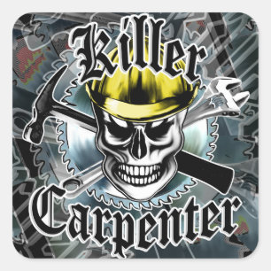 Sticker Carré Crâne de charpentier avec dur jaune : Charpentier