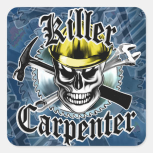 Sticker Carré Crâne de charpentier avec dur jaune : Charpentier