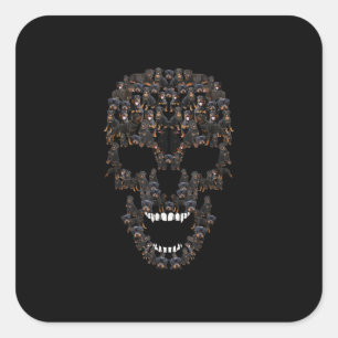 Sticker Carré crâne de chien rottweiler halloween costume amoure