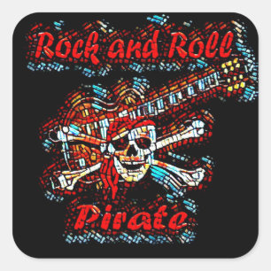 Sticker Carré Crâne de pirate de guitare de rock