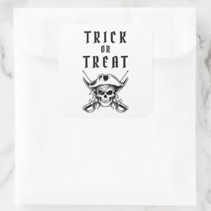 Sticker Carré Crâne de Pirate Vintage Trick Or Treat Halloween