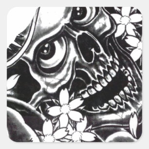 Sticker Carré Crâne de tatouage japonais