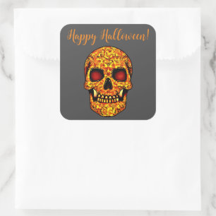 Sticker Carré Crâne effrayant d'Halloween avec des yeux rouges 