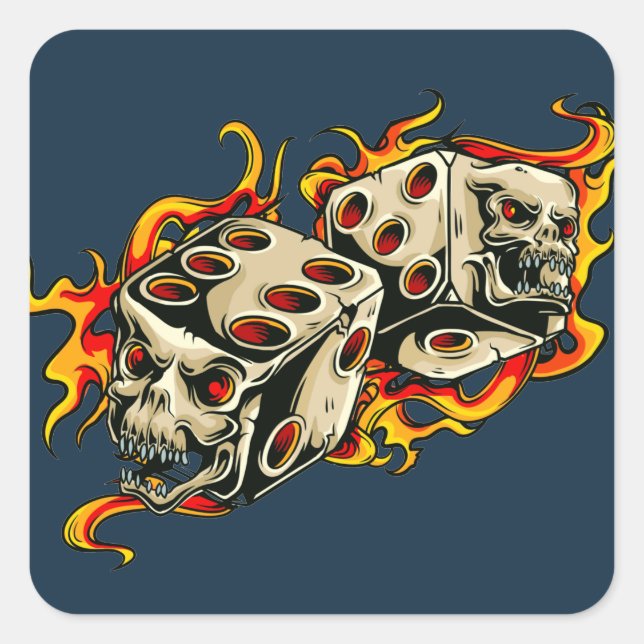 Sticker Carré Crâne flamboyant Dice Lucky Dice. (Devant)