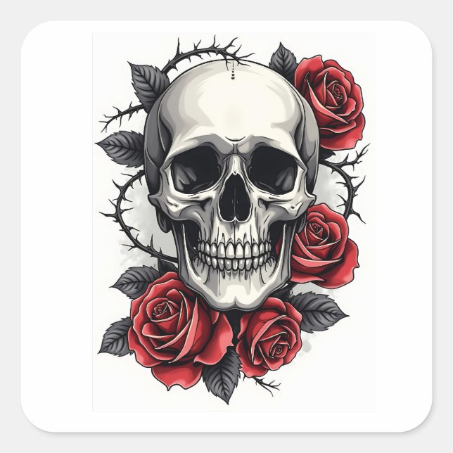 Sticker Carré Crâne floral gothique (Devant)