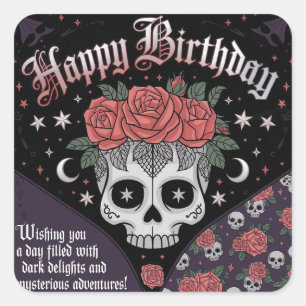 Sticker Carré Crâne gothique et carte d'anniversaire Rose