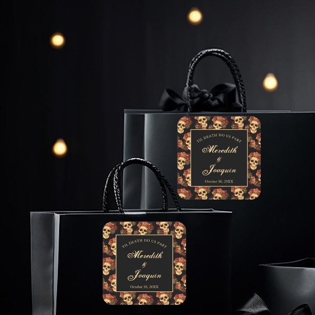 Sticker Carré Crâne gothique Jusqu'à la mort Do Us Part Mariage  (Créateur téléchargé)