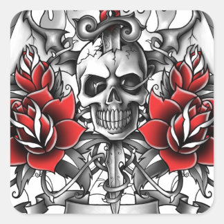 Sticker Carré Crâne n Dagger avec ailes diaboliques