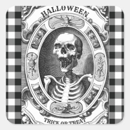 Sticker Carré Crâne noir et blanc Squelette Halloween effrayant