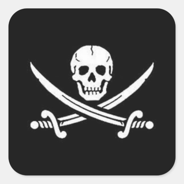 Sticker Carré Crâne pirate avec épées croisées (Devant)