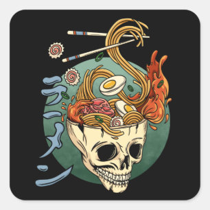 Sticker Carré Crâne Ramen Noodle japonais Crâne Anime Grande vag