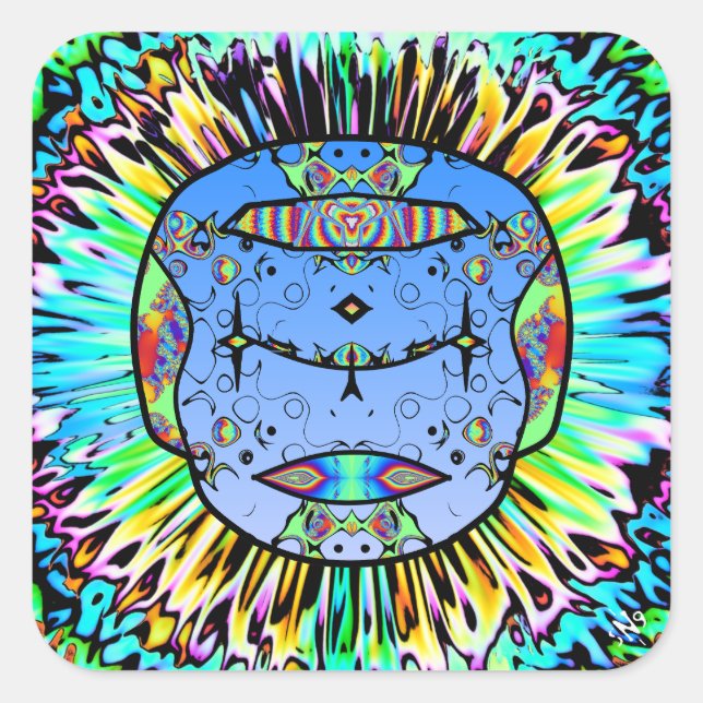 Sticker Carré Crâne tatoué coloré v0 (Devant)