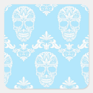 Sticker Carré crâne victorien bleu
