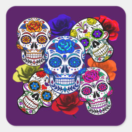 Sticker Carré Crânes à sucre Colorful Rose Cinco Toutes les âmes