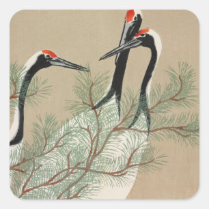 Sticker Carré Cranes Kamisaka Sekka japan painting art canvas cc