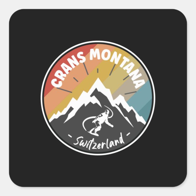 Sticker Carré Crans de snowboard Montana Suisse (Devant)