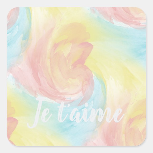 Sticker Carré Cravate-Dye Retro Pastel Peinture d'Aquarelle dans (Devant)