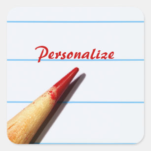 Sticker Carré Crayon De L'Enseignant Rouge Sur Papier Linqué Ave
