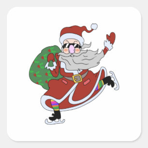 Sticker Carré Crazy cartoon Santa Claus ice skating